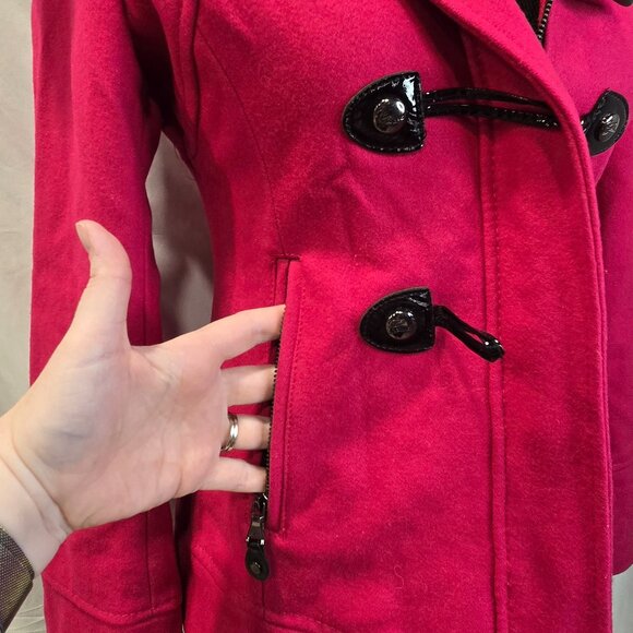Guess Womens Hooded Lined Wool Blend Coat Zip/Toggle Close Fuchsia Size S NWOT - Picture 6 of 14